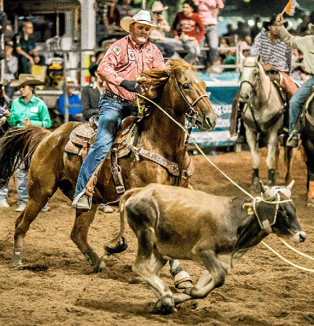 Shane Kenny and partner Liam Davison took out the team roping event in a time of 5.95 seconds at the Nebo Rodeo. Shane Kenny and partner Liam Davison took out the team roping event in a time of 5.95 seconds at the Nebo Rodeo.
